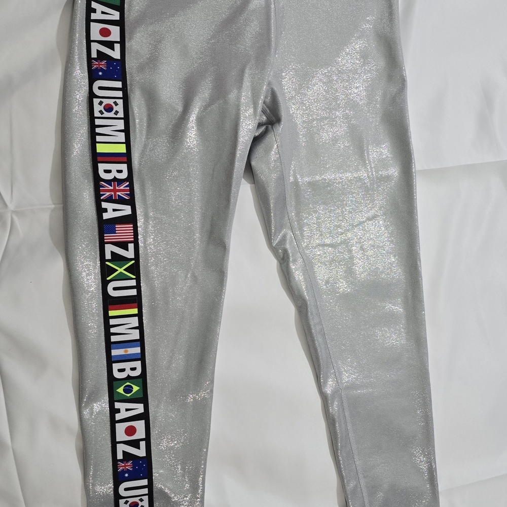 Zumba Fitness Silver Leggings with Flag Detail